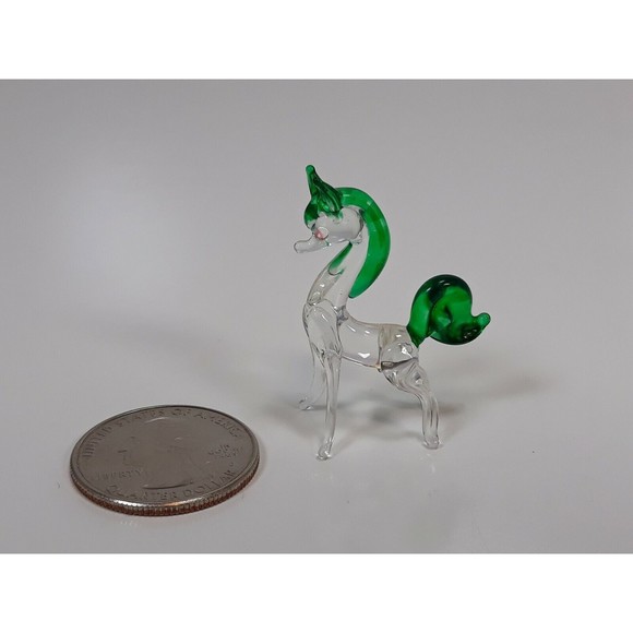 Hand Blown Glass Miniature Horse Green Maine and Tail - Picture 1 of 5